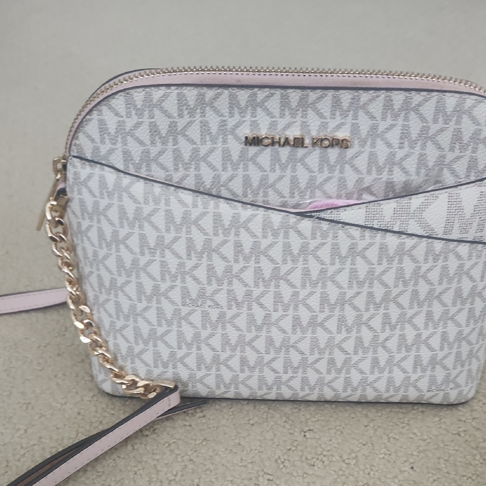 Michael Kors White and Gold Crossbody Bag with Signature Style